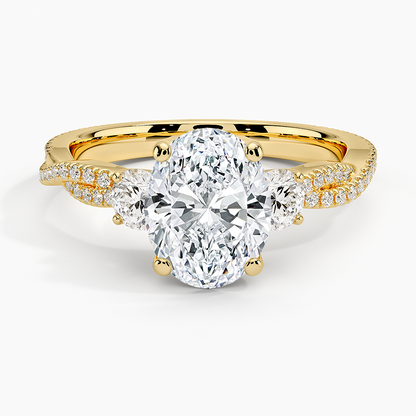 Luxe Three Stone Petite Twisted Vine Diamond Ring - Oval Center Stone