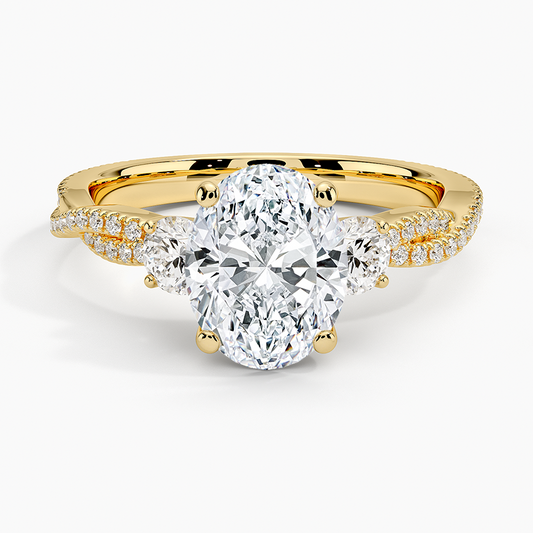 Luxe Three Stone Petite Twisted Vine Diamond Ring - Oval Center Stone