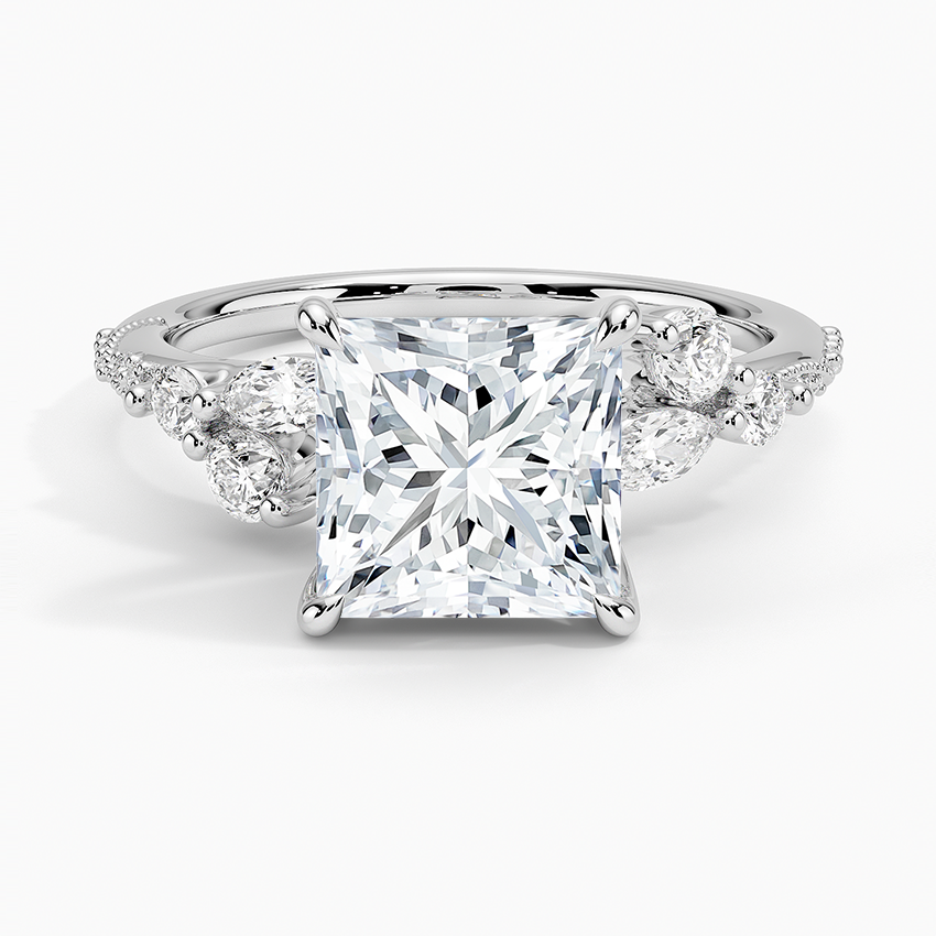 Luxe Camellia Milgrain Diamond Ring - Princess Cut Center Stone