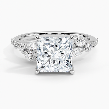 Luxe Camellia Milgrain Diamond Ring - Princess Cut Center Stone