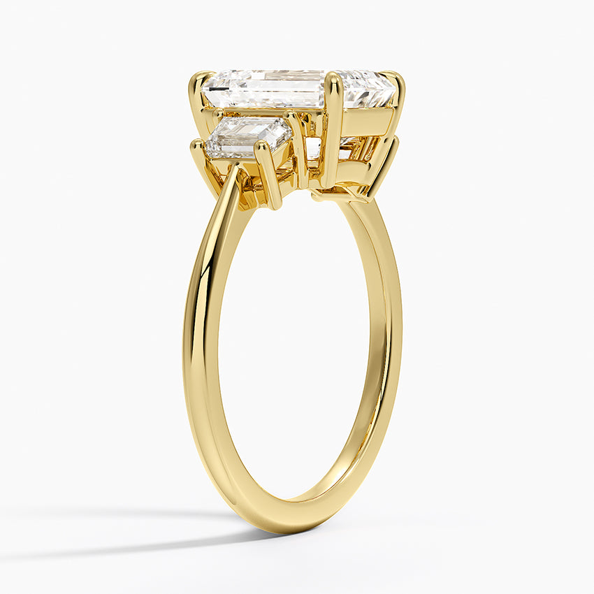 Embrace Three Stone Trapezoid Diamond Ring - Emerald Cut Center Stone