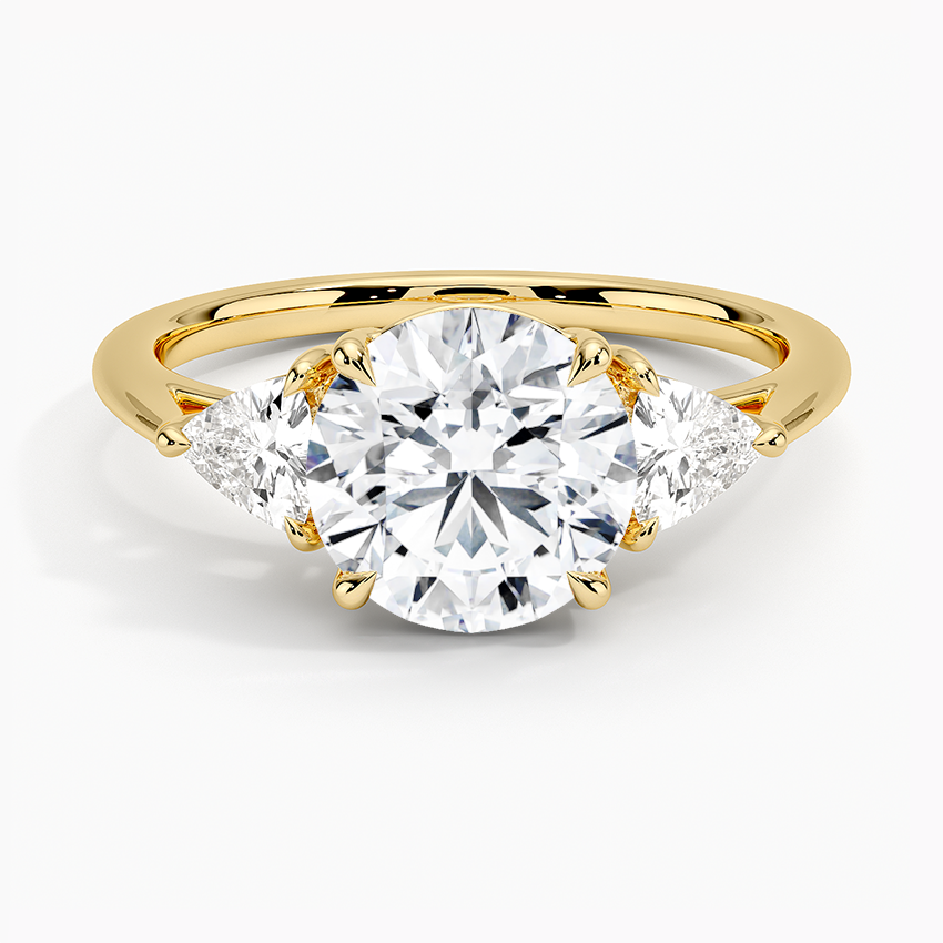 Luxe Trillion Cut Three Stone Diamond Ring - Round Cut Center Stone