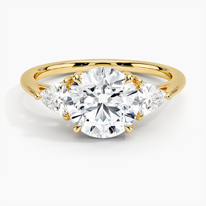 Luxe Trillion Cut Three Stone Diamond Ring - Round Cut Center Stone