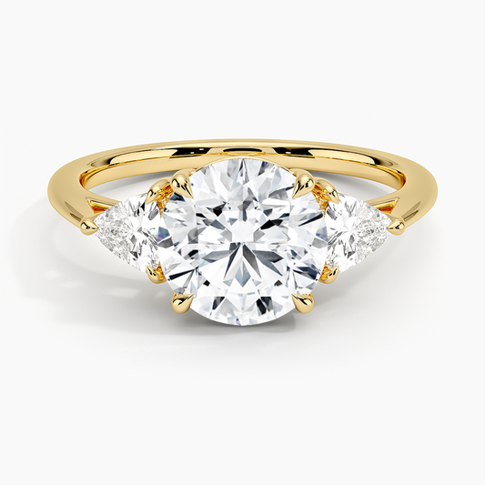 Luxe Trillion Cut Three Stone Diamond Ring - Round Cut Center Stone
