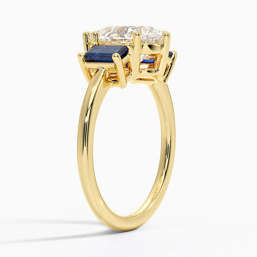 Luxe Rhiannon Three Stone Sapphire Ring - Pear Cut Center Stone