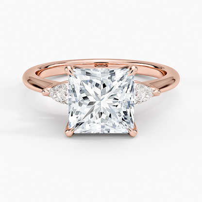 Petite Fleur Three Stone Diamond Ring - Princess Cut Center Stone