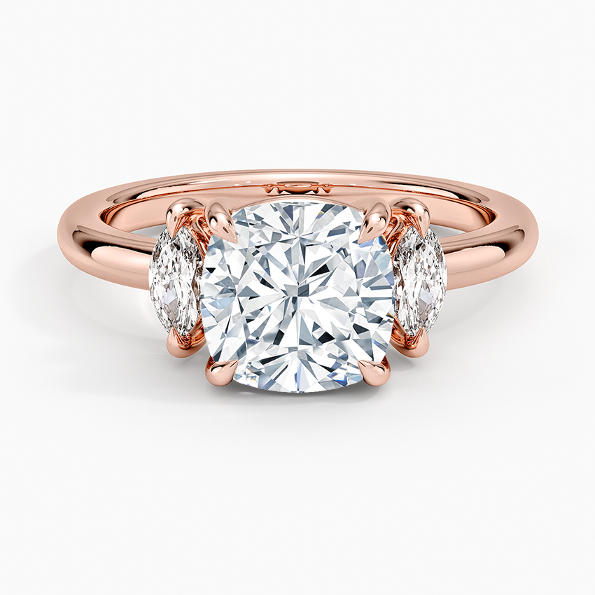 Sasha Three Stone Marquise Diamond Ring (1/3 ct. tw.) - Cushion Cut Center Stone