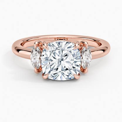 Sasha Three Stone Marquise Diamond Ring (1/3 ct. tw.) - Cushion Cut Center Stone
