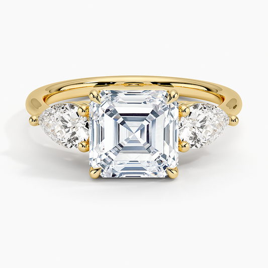 Luxe Opera Three Stone Diamond Ring - Asscher Cut Center Stone