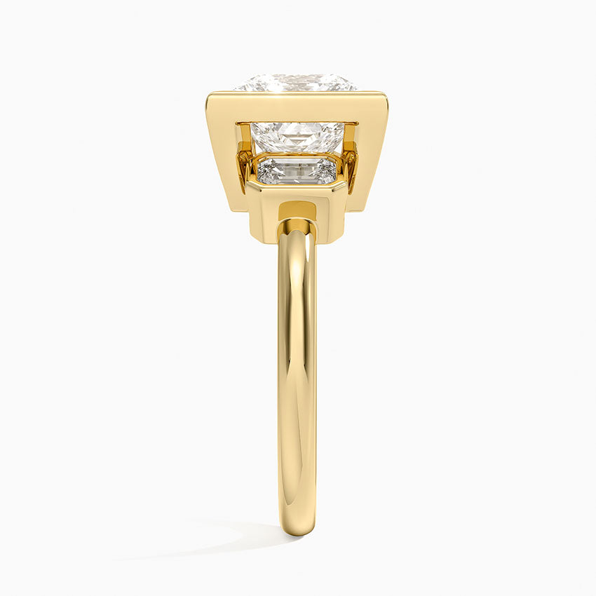 Rhiannon Bezel Three Stone Diamond Ring - Princess Cut Center Stone