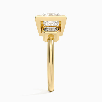 Rhiannon Bezel Three Stone Diamond Ring - Princess Cut Center Stone