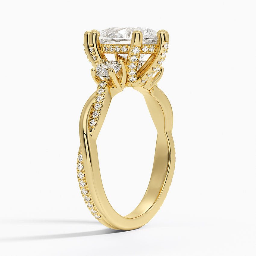 Adorned Petite Twisted Vine Three Stone Diamond Ring - Pear Cut Center Stone
