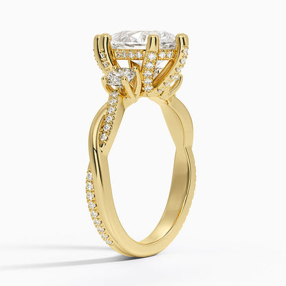 Adorned Petite Twisted Vine Three Stone Diamond Ring - Pear Cut Center Stone