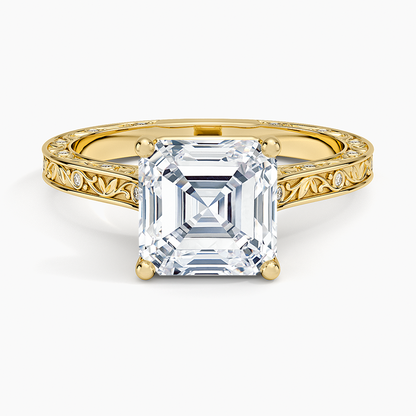 Grove Perfect Fit Engraved Diamond Ring (1/10 ct. tw.) - Asscher Cut Center Stone