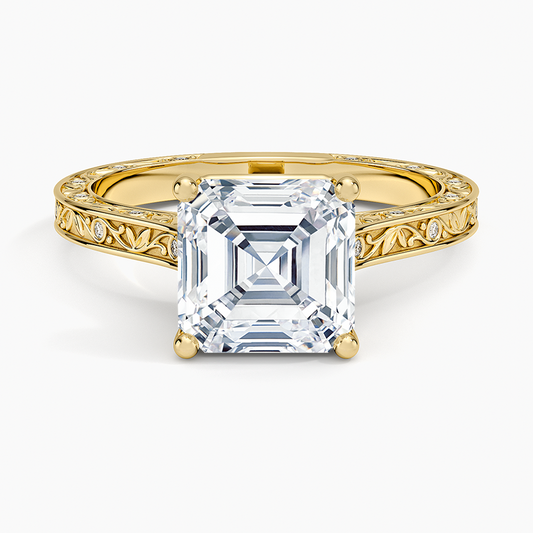 Grove Perfect Fit Engraved Diamond Ring (1/10 ct. tw.) - Asscher Cut Center Stone