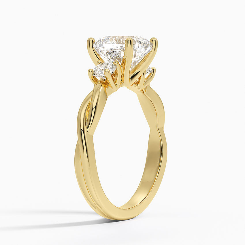 Twisted Vine Three Stone Diamond Ring - Cushion Cut Center Stone