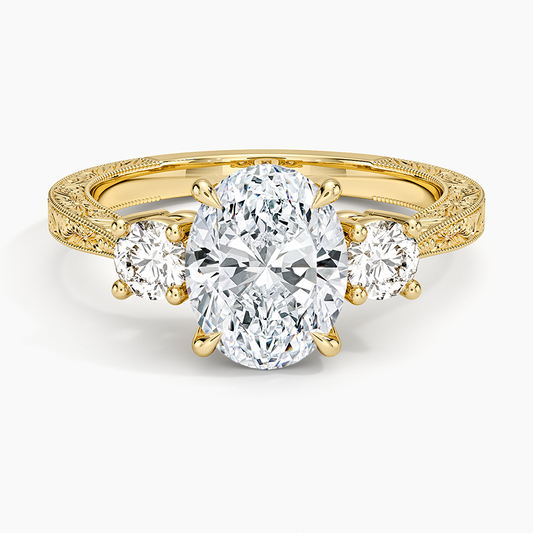 Elsie Three Stone Engraved Diamond Ring (1/3 ct. tw.) - Oval Center Stone