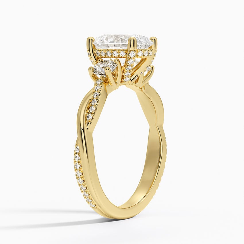 Adorned Petite Twisted Vine Three Stone Diamond Ring - Oval Cut Center Stone
