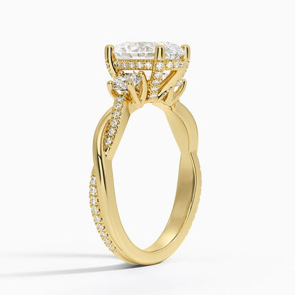 Adorned Petite Twisted Vine Three Stone Diamond Ring - Oval Cut Center Stone