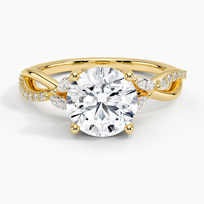 Petite Twisted Willow Diamond Ring - Round Center Stone