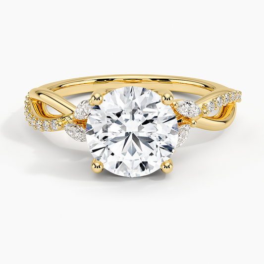Petite Twisted Willow Diamond Ring - Round Center Stone