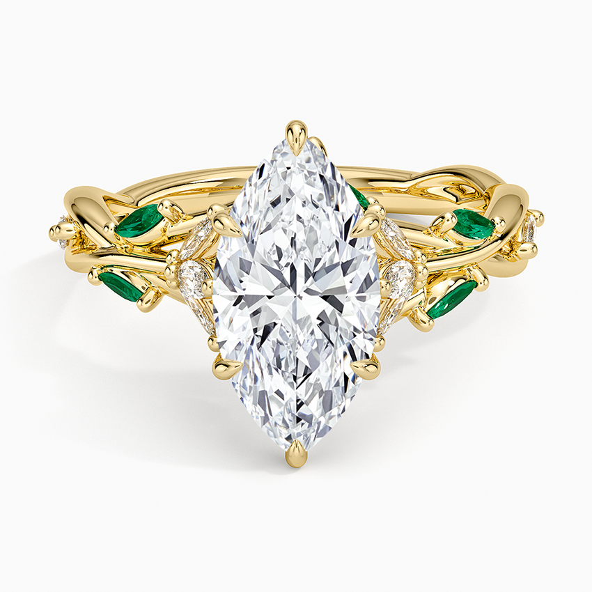 Secret Garden Lab Emerald and Diamond Ring (1/4 ct. tw.) - Marquise Cut Center Stone