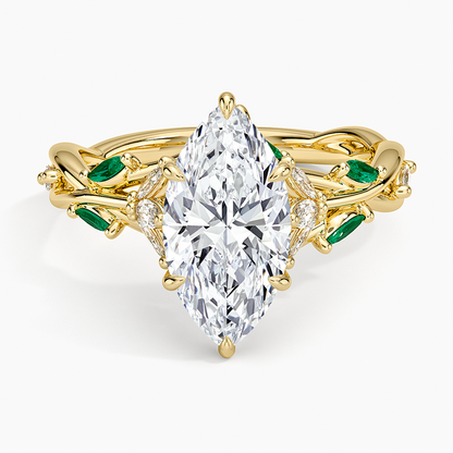 Secret Garden Lab Emerald and Diamond Ring (1/4 ct. tw.) - Marquise Cut Center Stone