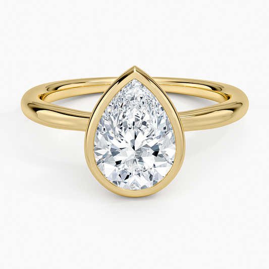 Freesia Bezel Solitaire Ring - Pear Center Stone