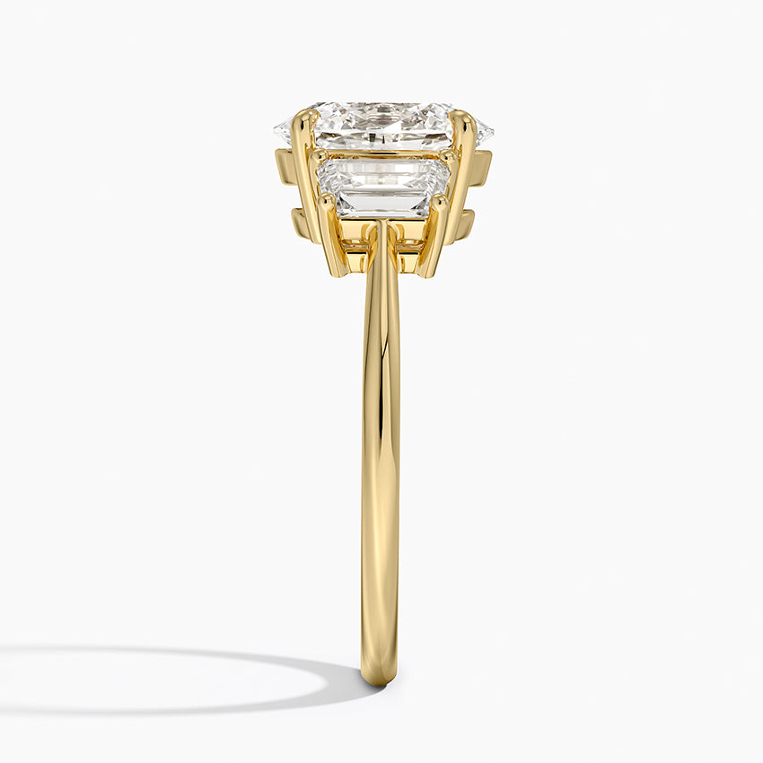 Luxe Embrace Three Stone Trapezoid Diamond Ring - Oval Cut Center Stone