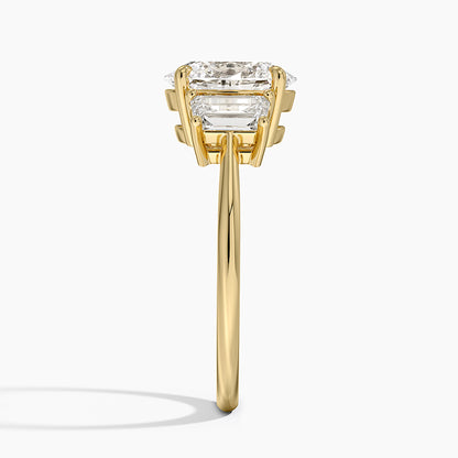 Luxe Embrace Three Stone Trapezoid Diamond Ring - Oval Cut Center Stone
