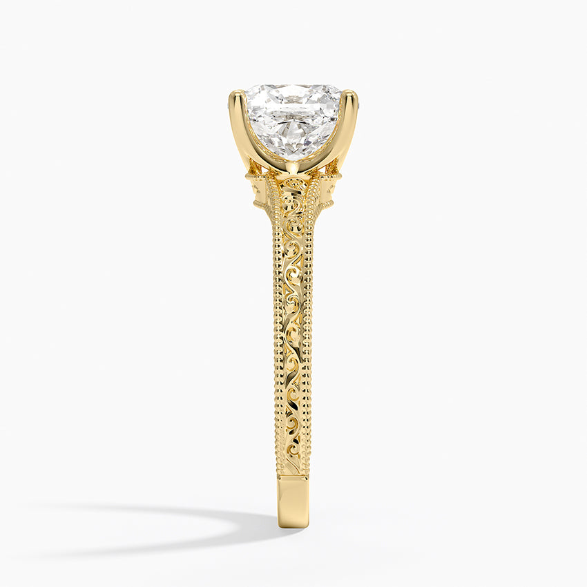 Hudson Engraved Ring - Cushion Cut Center Stone