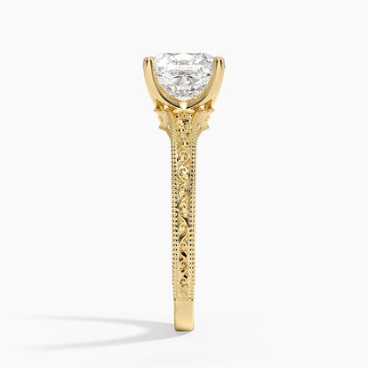 Hudson Engraved Ring - Cushion Cut Center Stone