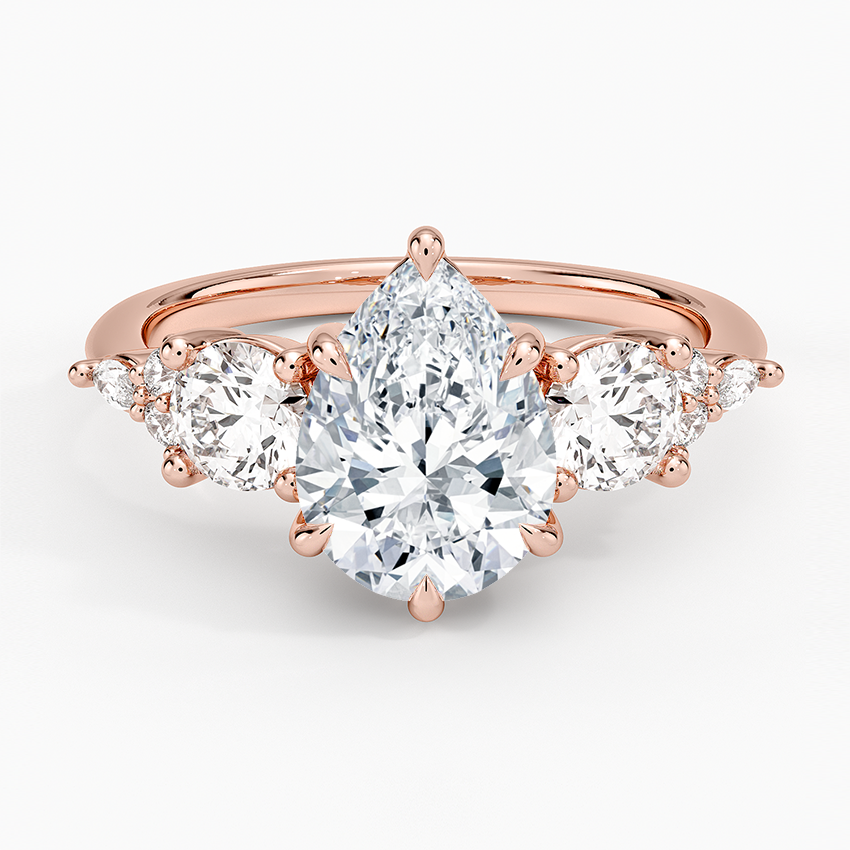 Luxe Nadia Three Stone Diamond Ring - Pear Center Stone
