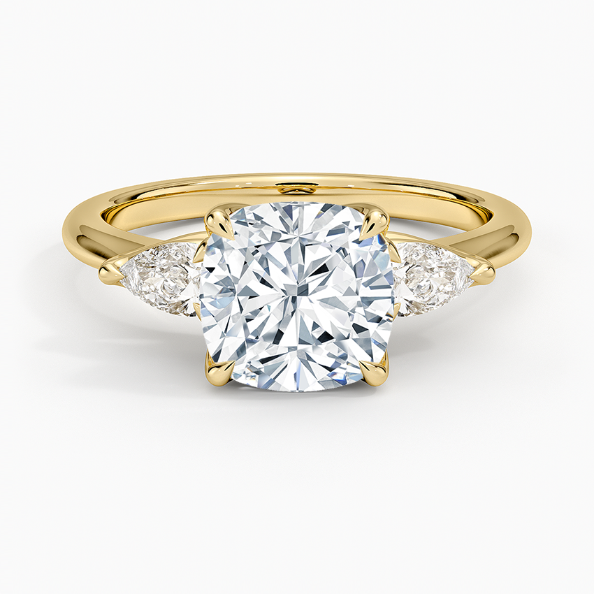 Fleur Three Stone Diamond Ring - Cushion Cut Center Stone