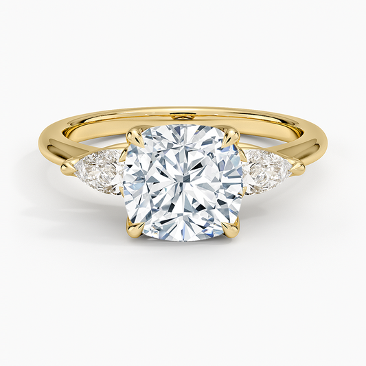 Fleur Three Stone Diamond Ring - Cushion Cut Center Stone