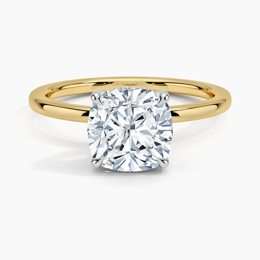Adorned Mixed Metal Diamond Ring - Cushion Cut Center Stone