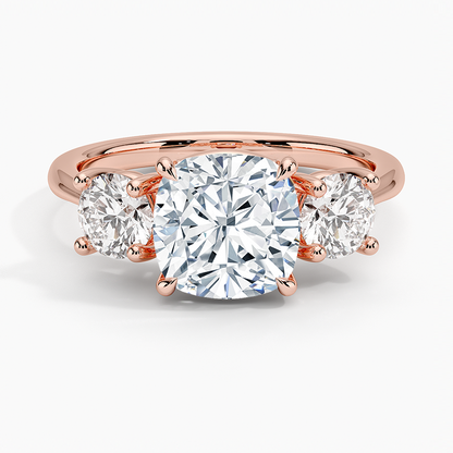 Luxe Selene Three Stone Diamond Ring (2/3 ct. tw.) - Cushion Cut Center Stone