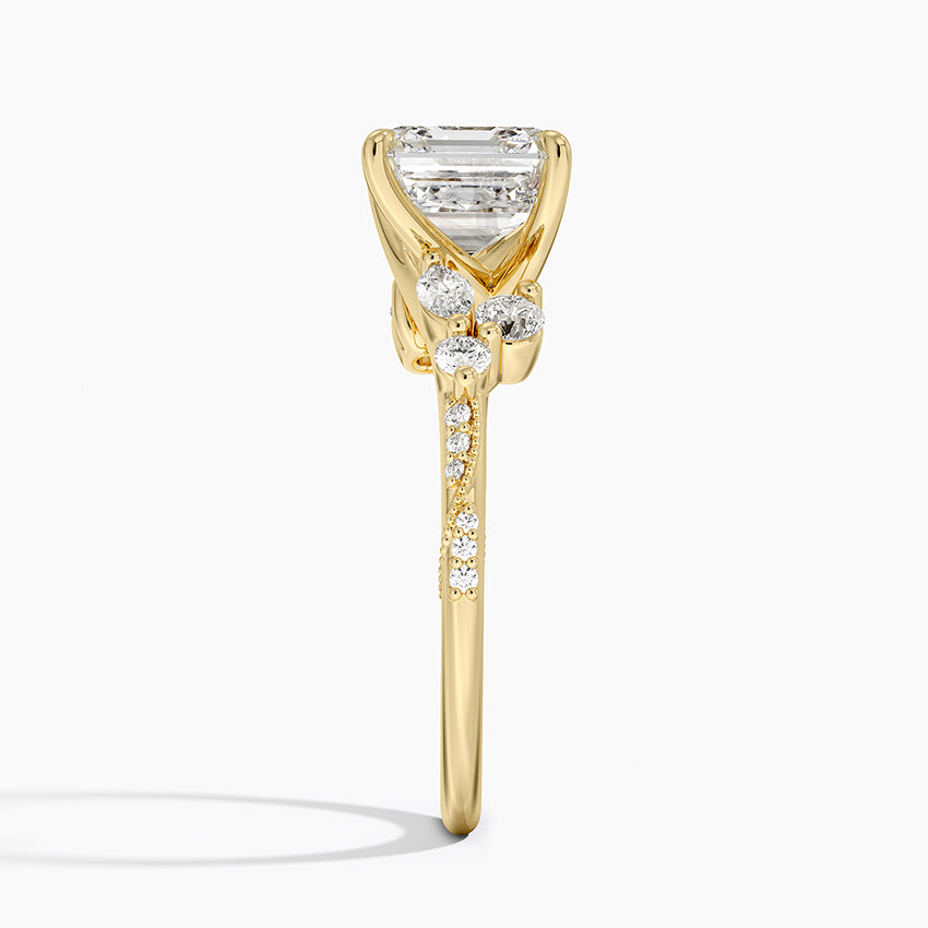 Luxe Camellia Milgrain Diamond Ring - Asscher Cut Center Stone