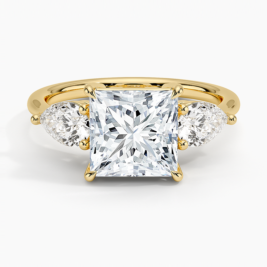 Luxe Opera Three Stone Diamond Ring - Princess Cut Center Stone