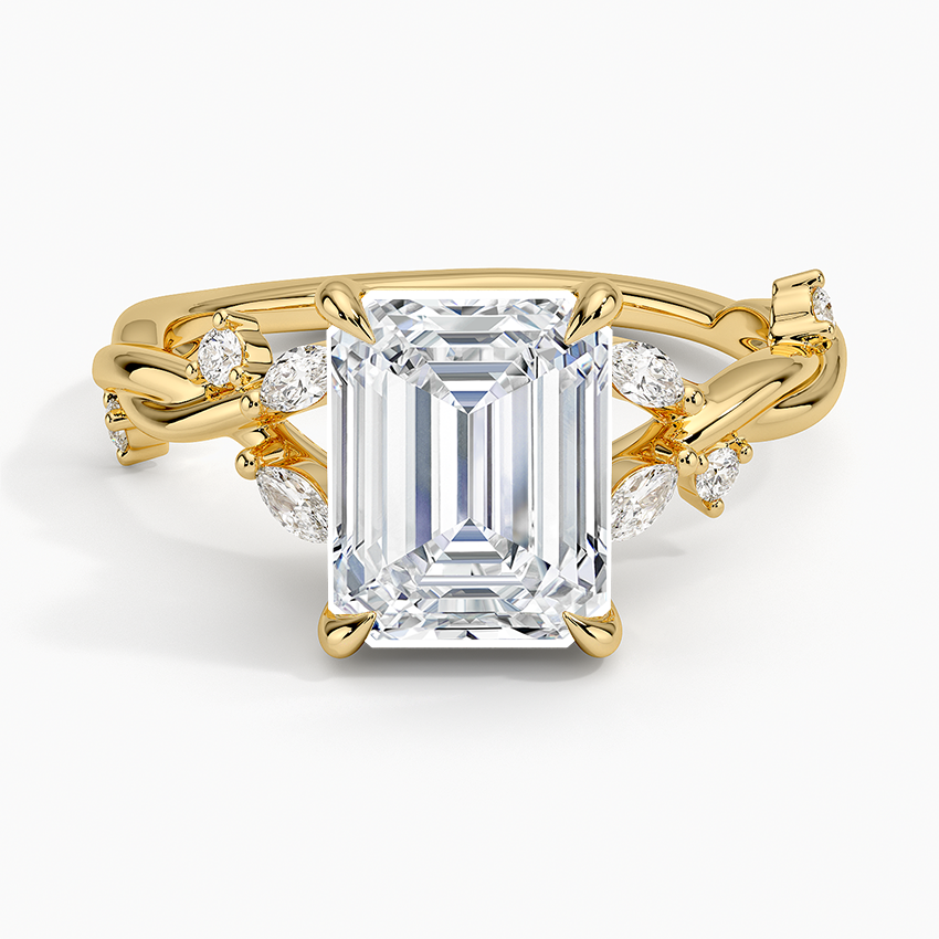 Azalea Twist Diamond Ring - Emerald Cut Center Stone
