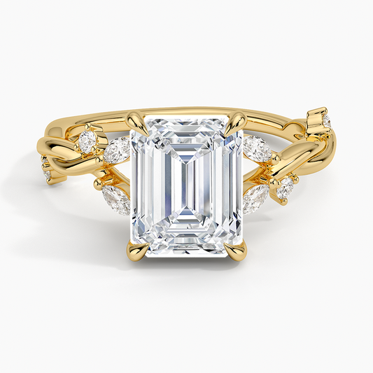 Azalea Twist Diamond Ring - Emerald Cut Center Stone