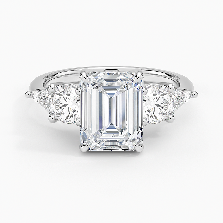 Luxe Nadia Three Stone Diamond Ring - Emerald Cut Center Stone