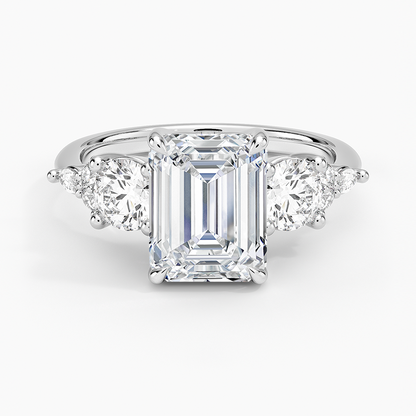 Luxe Nadia Three Stone Diamond Ring - Emerald Cut Center Stone