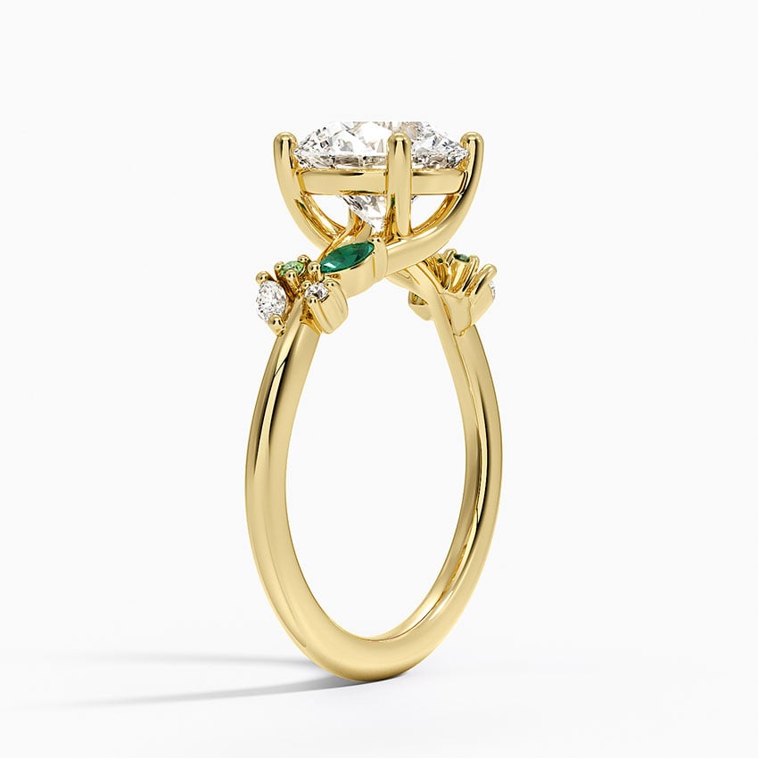 Arden Diamond Ring with Lab Emerald Accents - Round Cut Center Stone