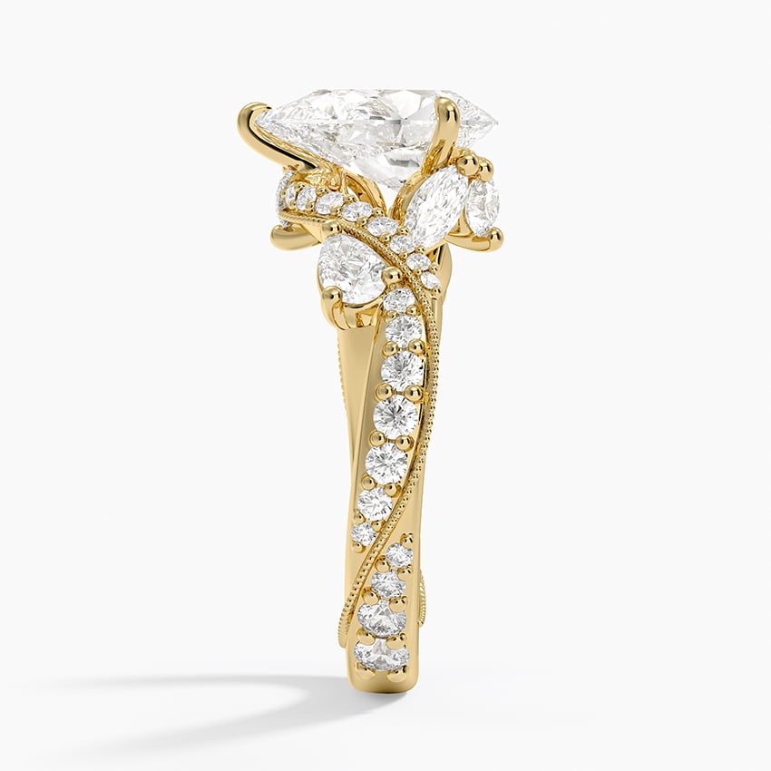 Grand Camellia Diamond Ring - Pear Center Stone