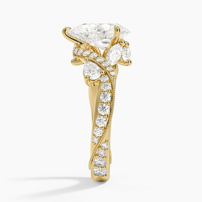 Grand Camellia Diamond Ring - Pear Center Stone
