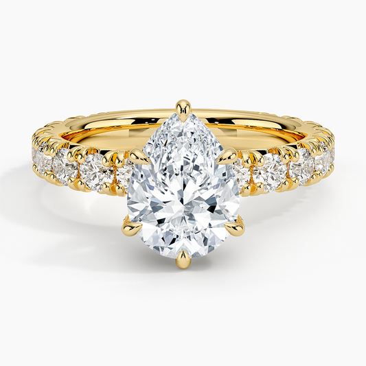 Ellora Three-Quarter Coverage Diamond Ring - Pear Center Stone
