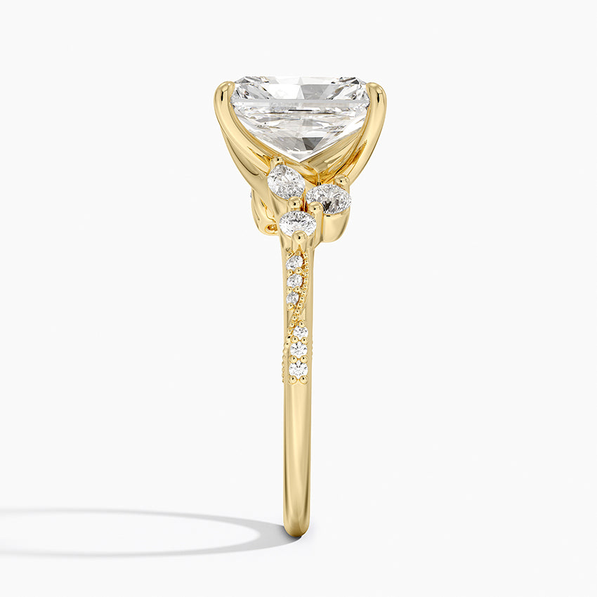 Luxe Camellia Milgrain Diamond Ring - Radiant Cut Center Stone