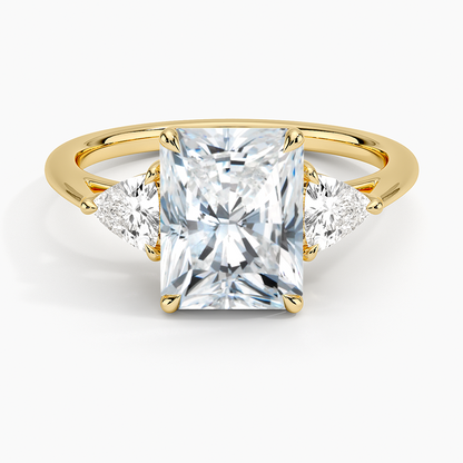 Luxe Trillion Cut Three Stone Diamond Ring - Radiant Cut Center Stone