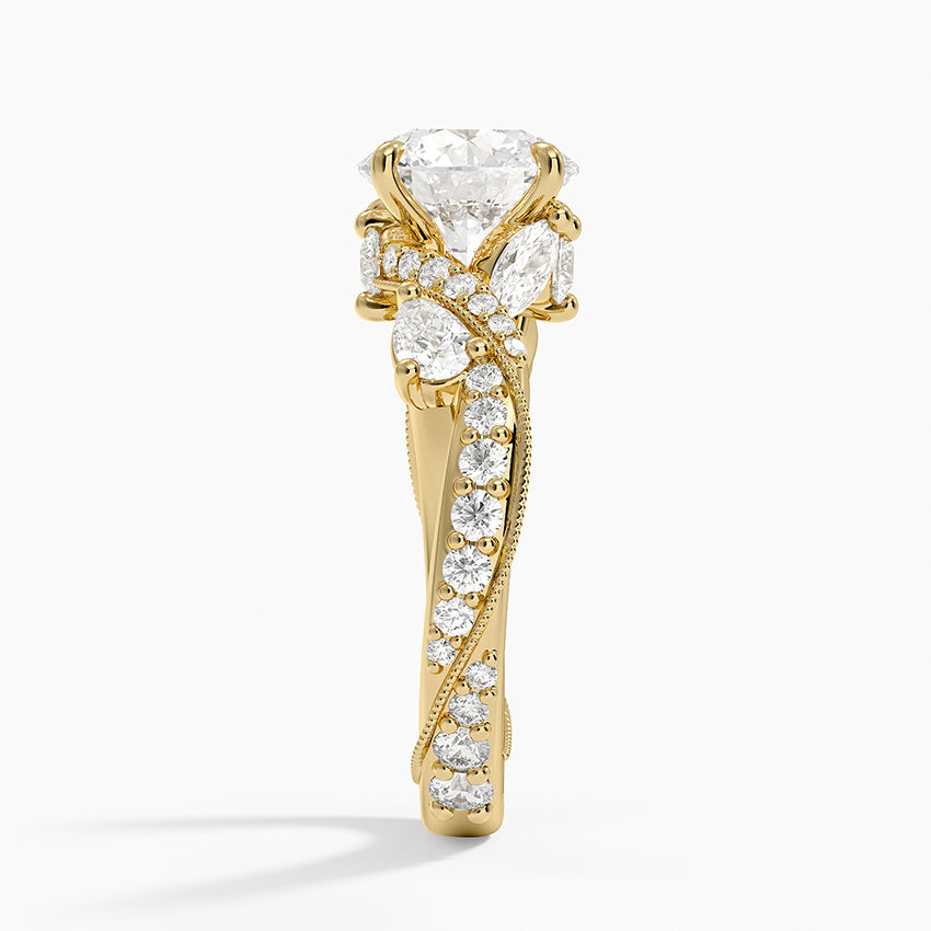Grand Camellia Diamond Ring - Round Center Stone